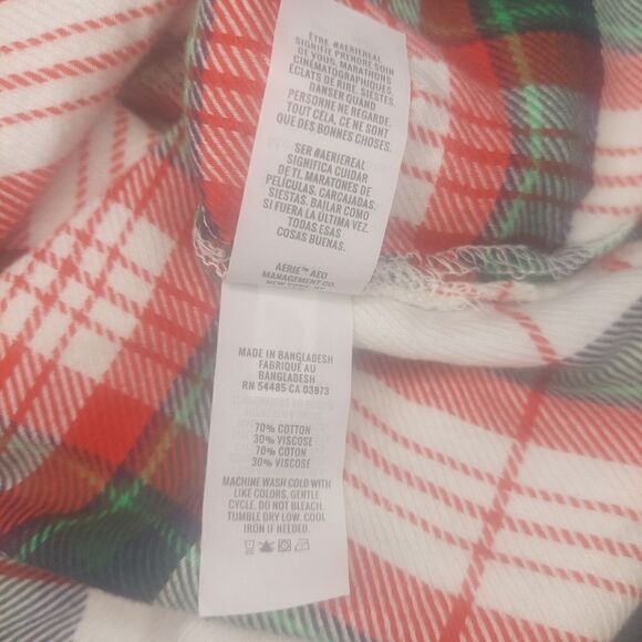 NWT Womans Aerie White/Red/Green Plaid Flannel Pajama Top - Picture 13 of 14